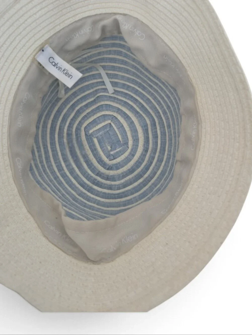 Calvin Klein NWT Blue & Cream Striped Textured Bucket Sun Hat UPF 40+
